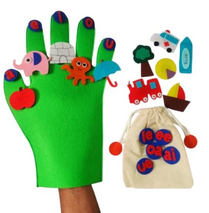 Educational Felt Hand Puppet Set with Vowel Learning Pieces, Teaching Aid for Kids